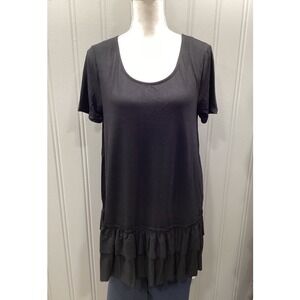 Zenana Premium Black Short Sleeve Ruffle Tiered Hem Tunic Top XL